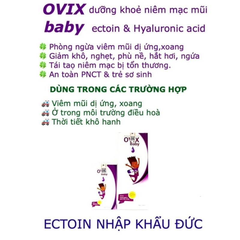 Xịt mũi Ovix 20ml chứa Ectoin, Nano Ag+ hỗ trợ giảm viêm mũi, làm sạch chất nhầy cho bé