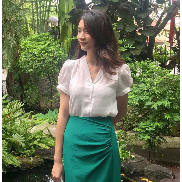 Áo Sơ Mi Cổ Sam Lamer Tay Cộc Vai Bồng Công Sở L61H22H048