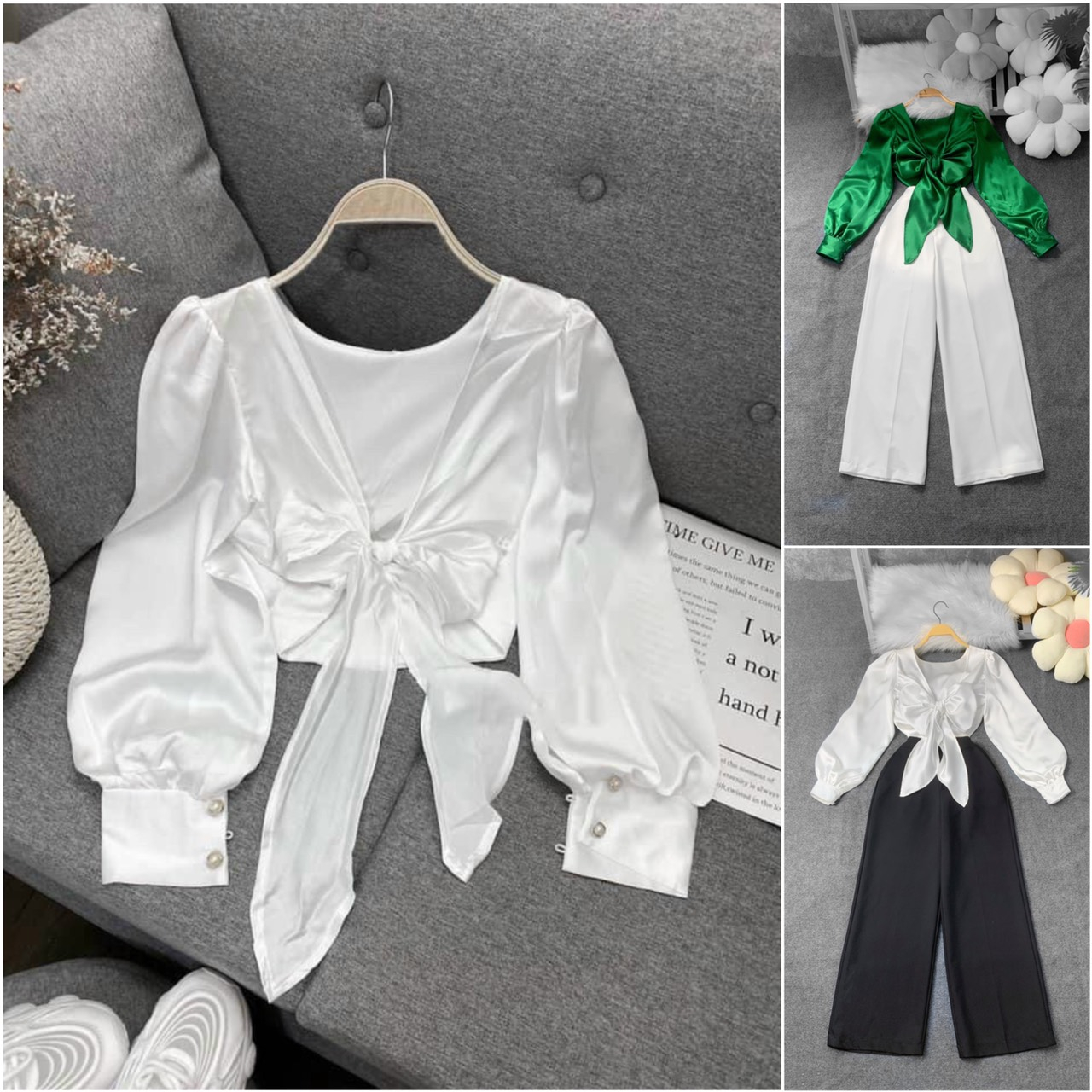 Áo lụa dây thắt nơ phía sau