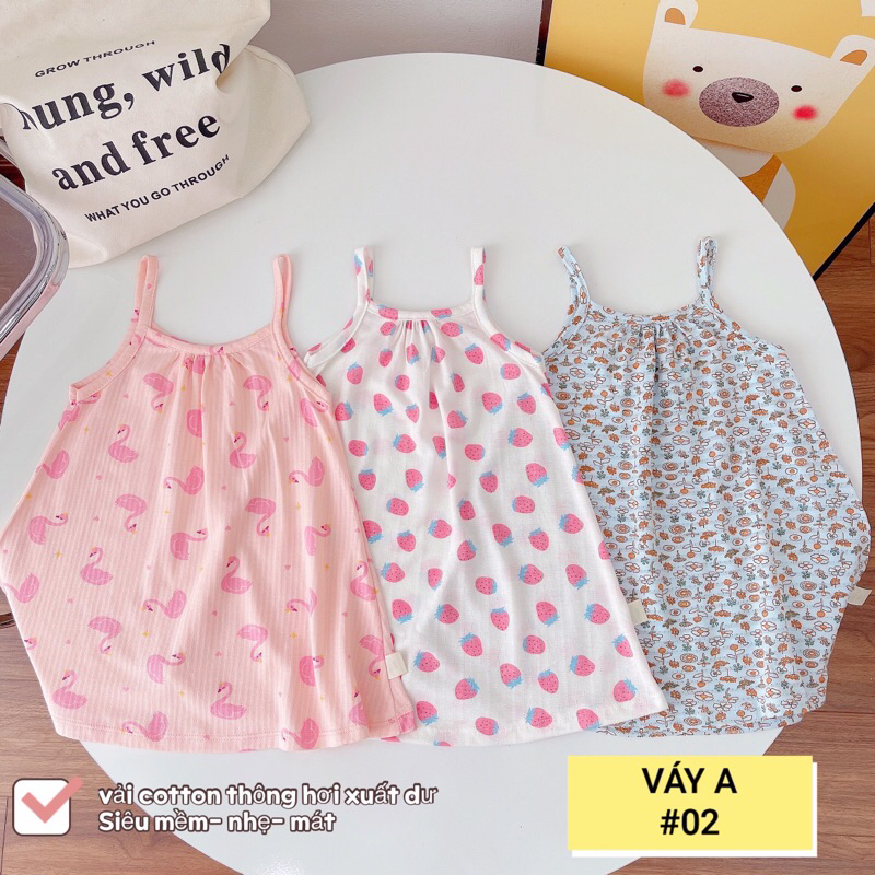 BẢNG 1 - Set 3 Váy Hai Dây Chất Cotton Thông Hơi Xuất Dư - Váy Hè Bé Gái