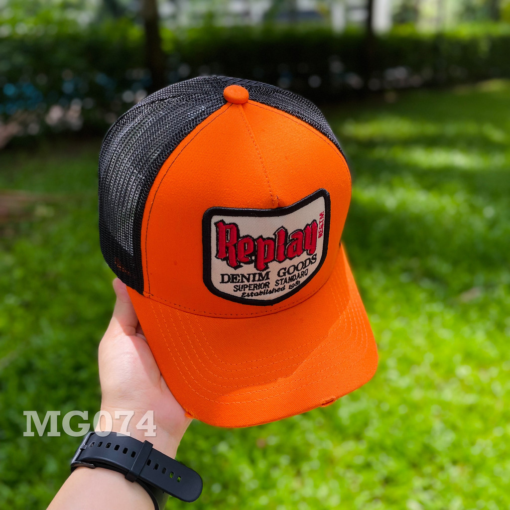 Nón kết Mũ lưỡi trai lưới Mesh Cap Replay nam nữ thoáng khí màu cam MG074