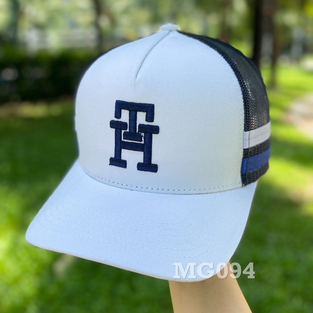Nón kết đẹp Mũ lưỡi trai lưới Mesh Cap nam nữ thoáng khí màu trắn thêu chữ đôi TH MG094