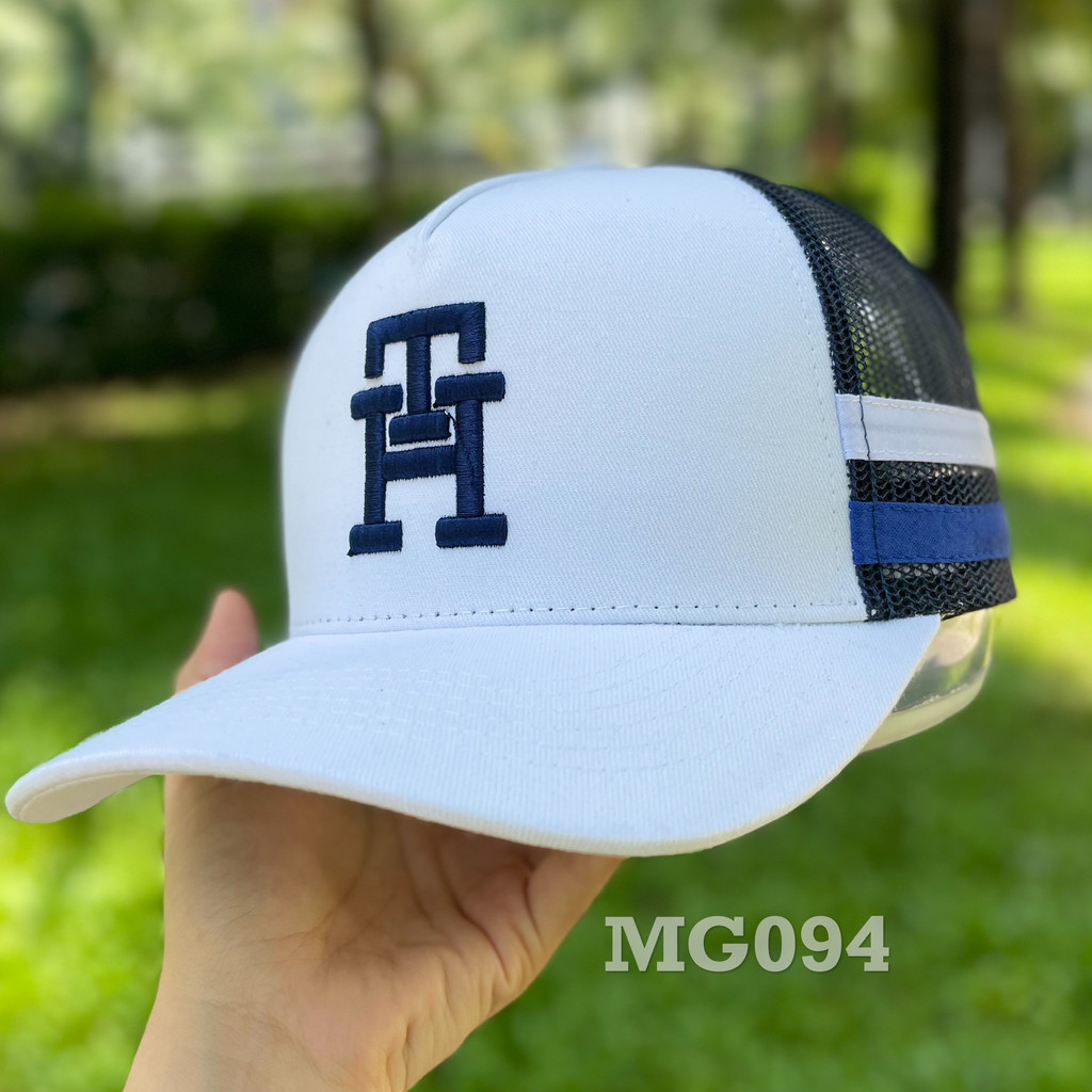Nón kết đẹp Mũ lưỡi trai lưới Mesh Cap nam nữ thoáng khí màu trắn thêu chữ đôi TH MG094