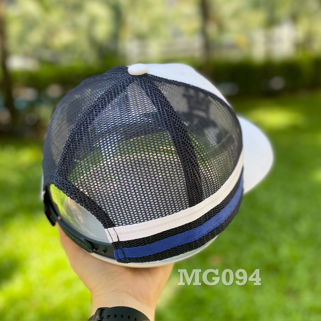 Nón kết đẹp Mũ lưỡi trai lưới Mesh Cap nam nữ thoáng khí màu trắn thêu chữ đôi TH MG094