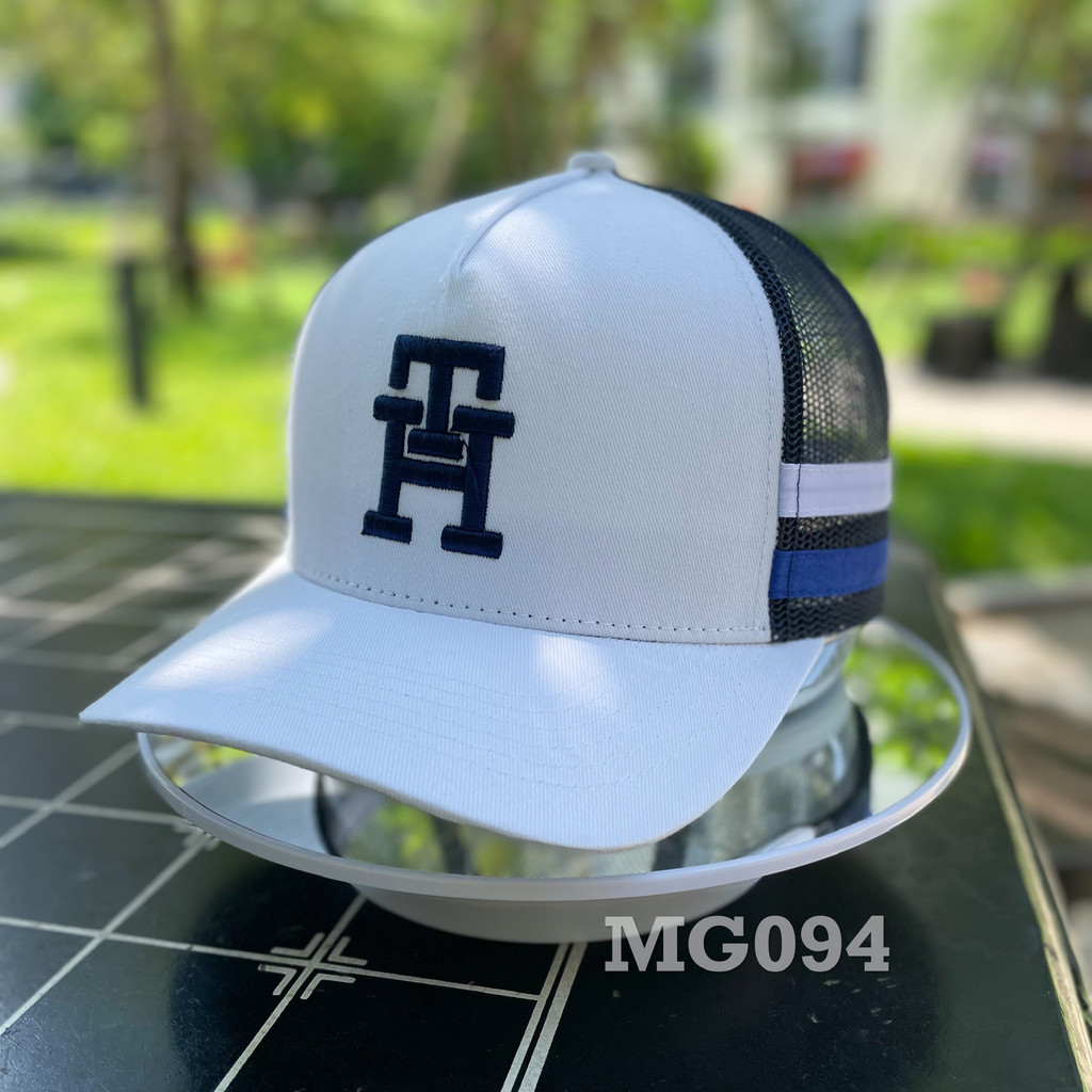 Nón kết đẹp Mũ lưỡi trai lưới Mesh Cap nam nữ thoáng khí màu trắn thêu chữ đôi TH MG094