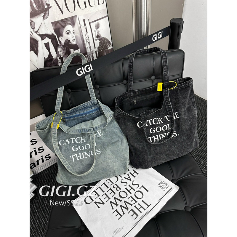 Túi tote jean mặt chữ Gigi