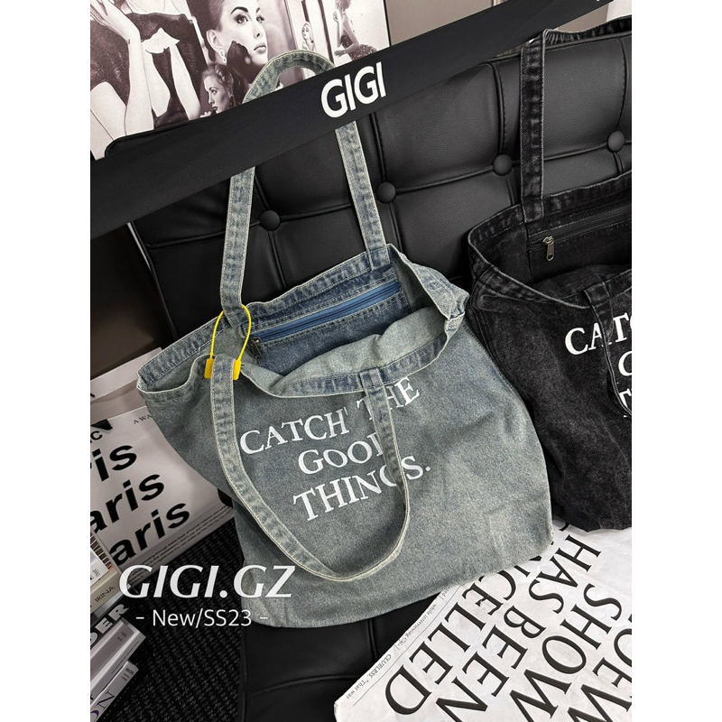 Túi tote jean mặt chữ Gigi