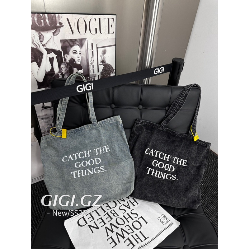 Túi tote jean mặt chữ Gigi