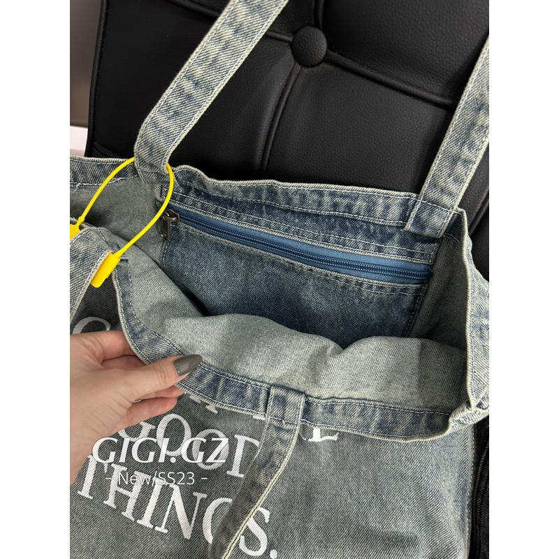 Túi tote jean mặt chữ Gigi