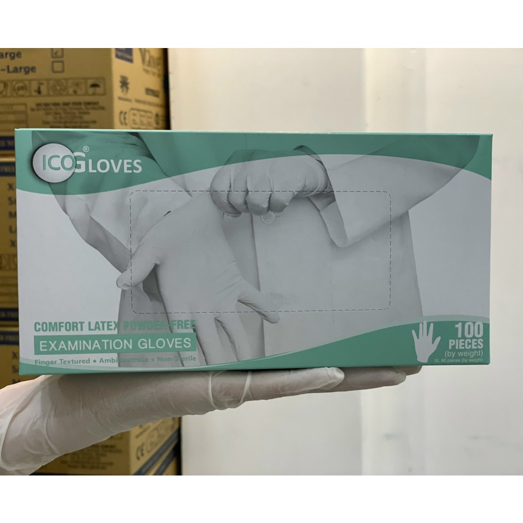 Găng tay Thái Lan Không bột ICOGloves Latex Màu Kem, Hộp 100 cái/ 50 Đôi