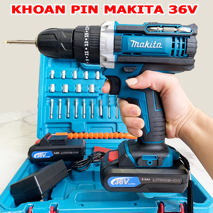 Máy khoan pin Makita 36v 3 chức năng có búa , khoan tường, khoan gỗ, bắt vít - Bảo hành 6 tháng