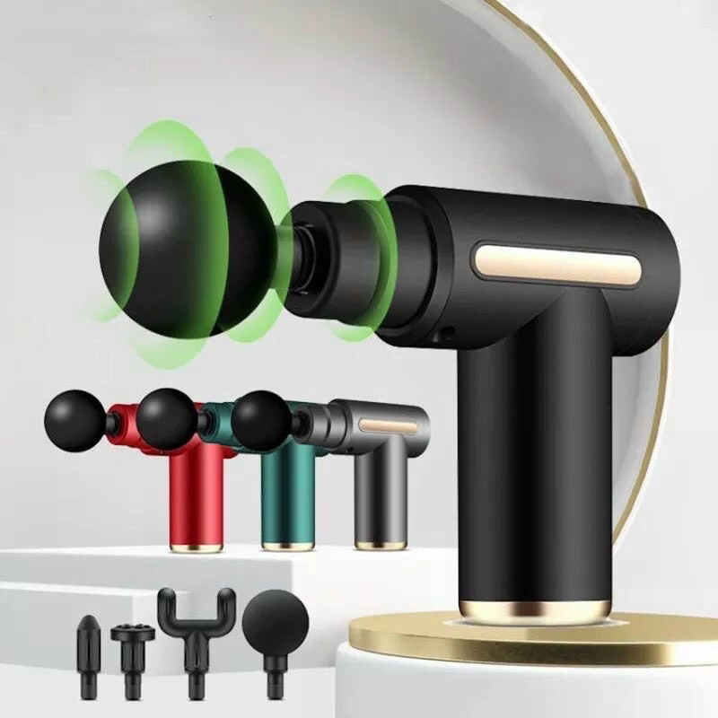 Máy Massage Cầm Tay Mini, Súng Massage Cầm Tay Đa Năng Trị Liệu Cổ Vai Gáy 4 Đầu 6 Chế Độ Cao Cấp