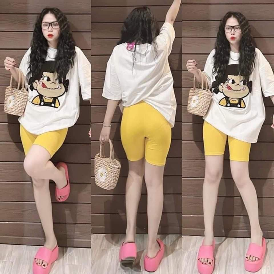 Set Bộ Lửng Quần Thun Gân Áo Thêu Cô Gái Bigsize Mặc Nhà