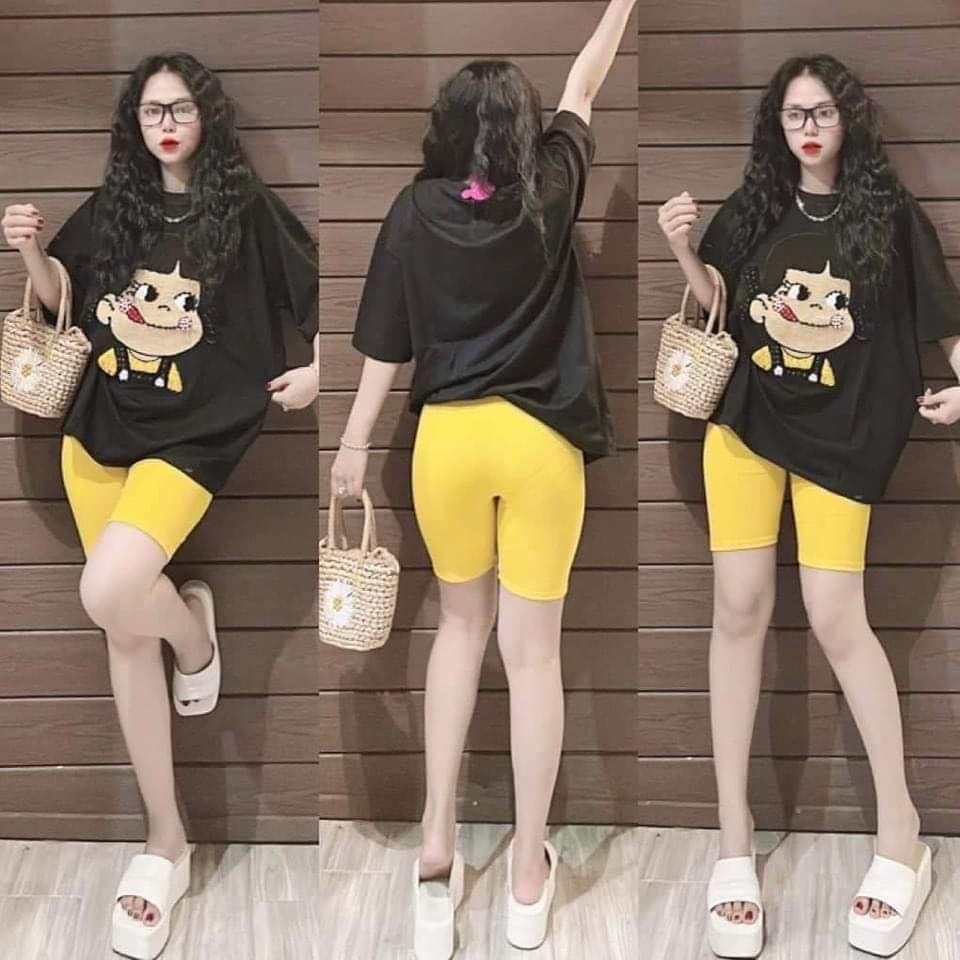 Set Bộ Lửng Quần Thun Gân Áo Thêu Cô Gái Bigsize Mặc Nhà