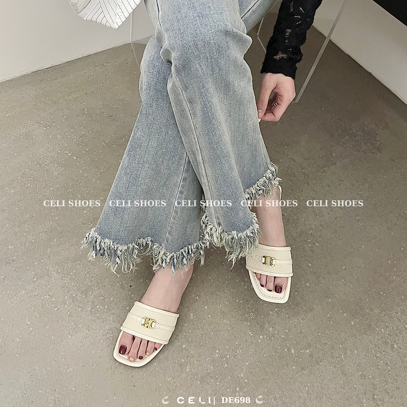 Dép bệt nữ Celi Shoes gót vuông da trơn DE698