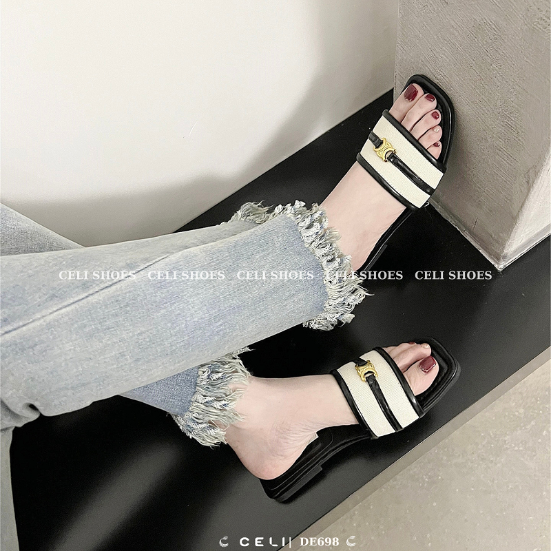 Dép bệt nữ Celi Shoes gót vuông da trơn DE698