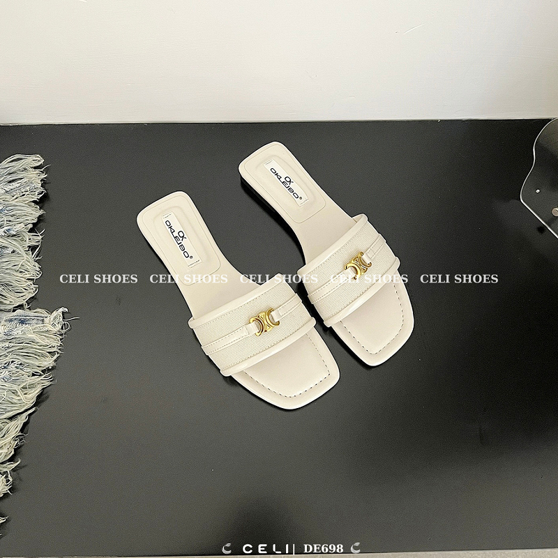 Dép bệt nữ Celi Shoes gót vuông da trơn DE698