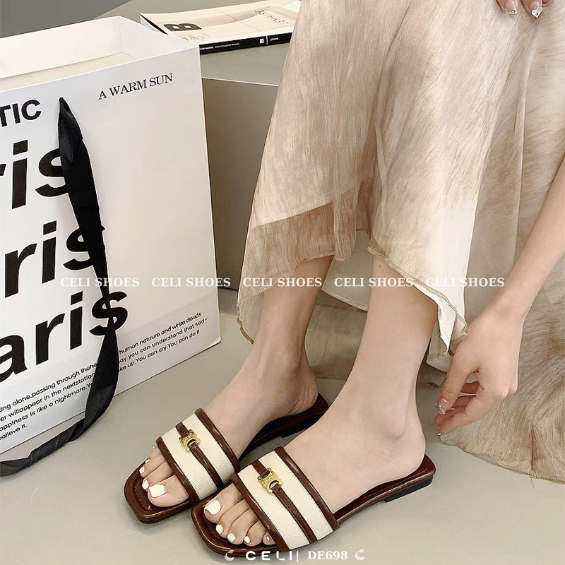 Dép bệt nữ Celi Shoes gót vuông da trơn DE698