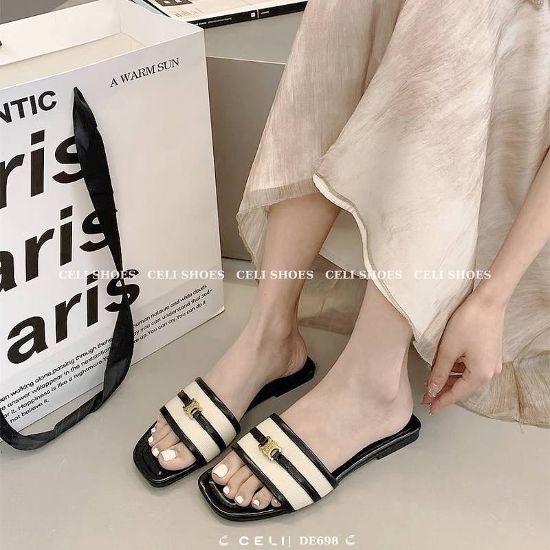 Dép bệt nữ Celi Shoes gót vuông da trơn DE698