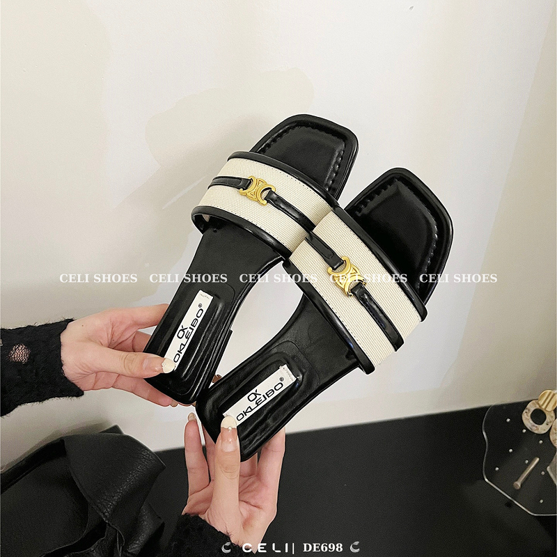 Dép bệt nữ Celi Shoes gót vuông da trơn DE698