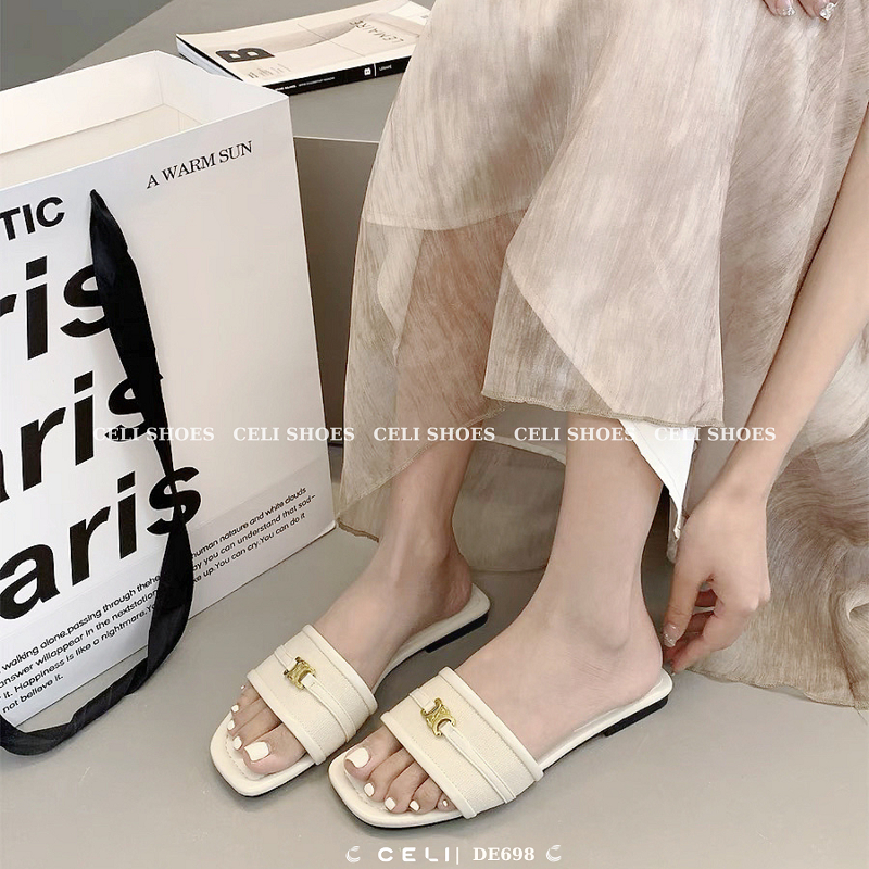 Dép bệt nữ Celi Shoes gót vuông da trơn DE698