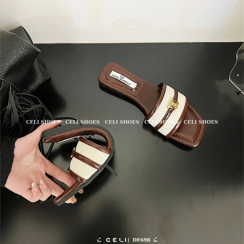 Dép bệt nữ Celi Shoes gót vuông da trơn DE698