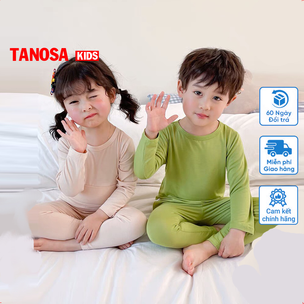 Bộ dài tay thun lạnh cho bé trai bé gái trơn TANOSA hàng chính phẩm chất thun dẻo giữ nhiệt 9-25kg
