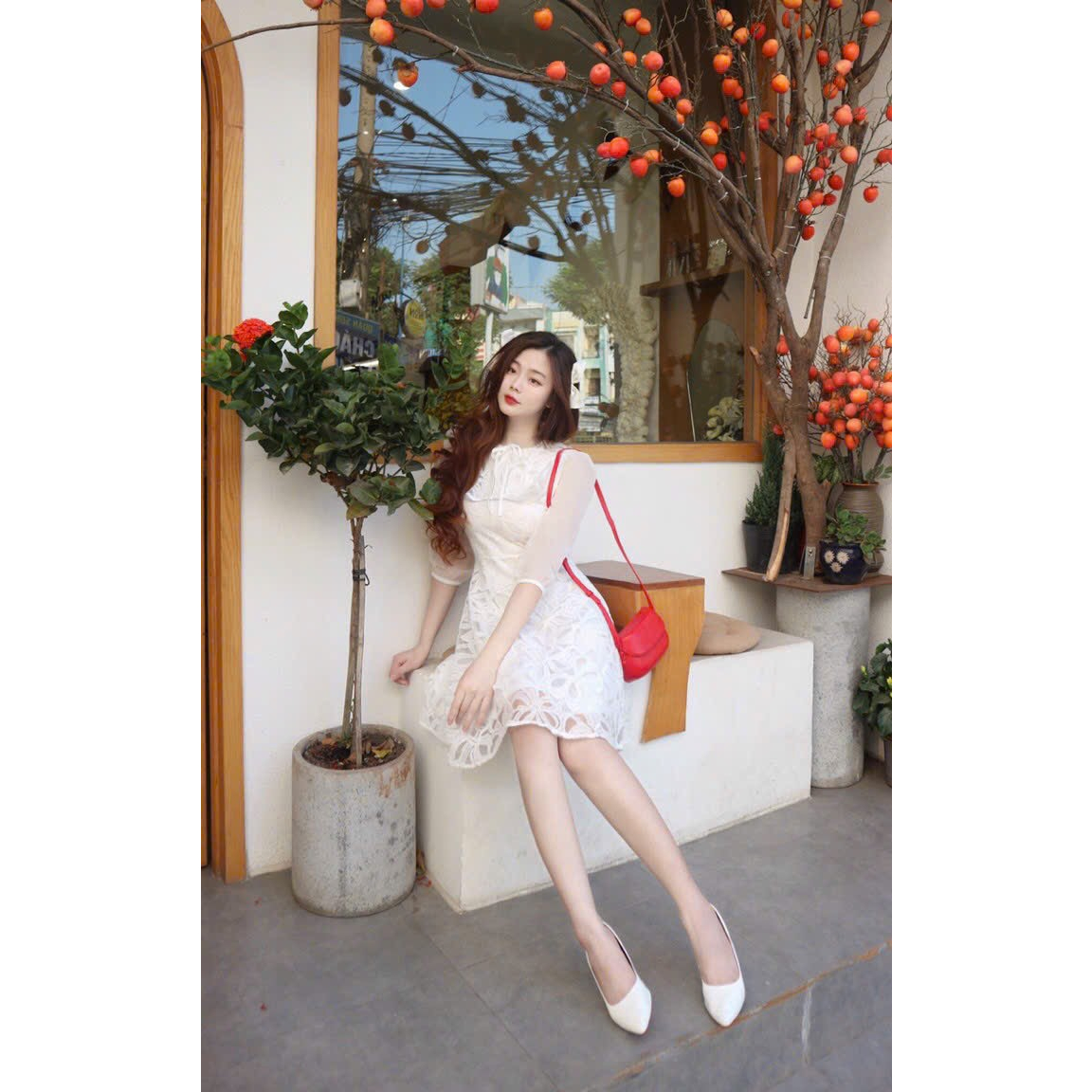 ĐẦM REN PHỐI KIỂU NƠ CÁCH ĐIỆU- Hình shop chụp thật