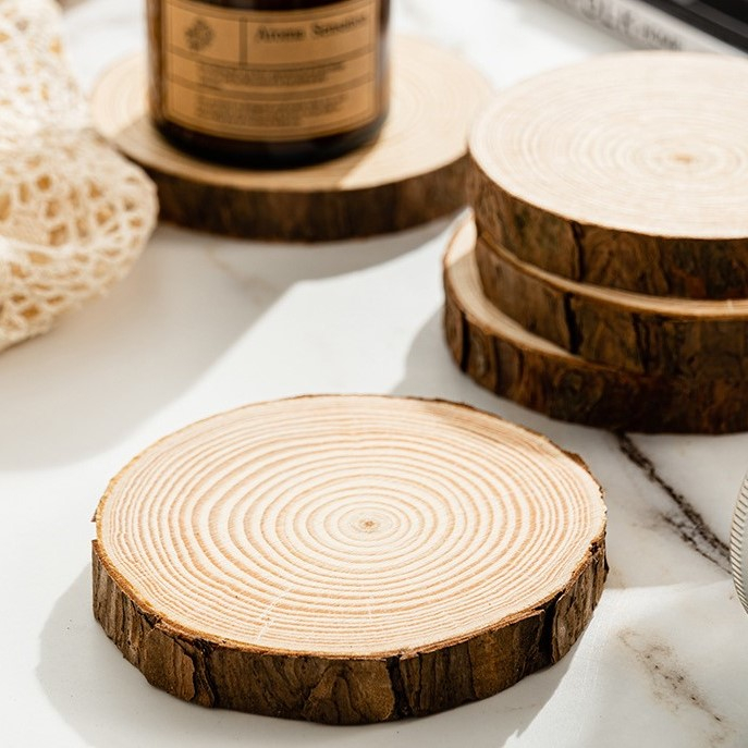 Đế nến thơm lót ly gỗ tự nhiên đường kính 11 cm Đồ trang trí có vân gỗ phụ kiện nến decor