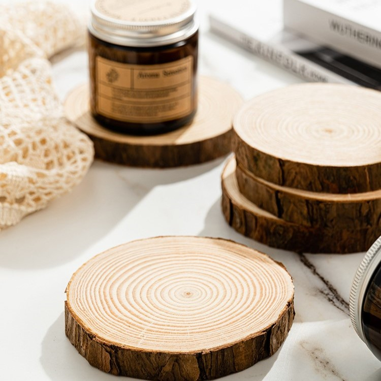 Đế nến thơm lót ly gỗ tự nhiên đường kính 11 cm Đồ trang trí có vân gỗ phụ kiện nến decor