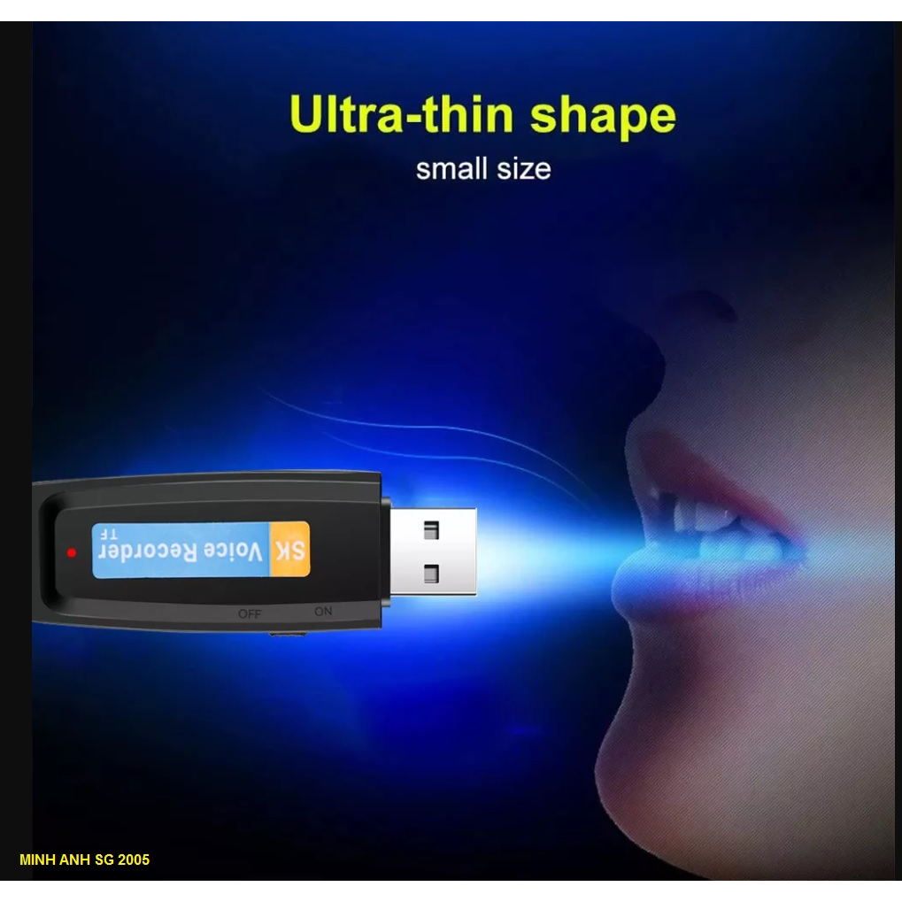 Máy Ghi Âm dùng với thẻ nhớ (Thẻ nhớ không đi kèm) - Sạc USB - Kích thước máy 70 x 22 x 7mm