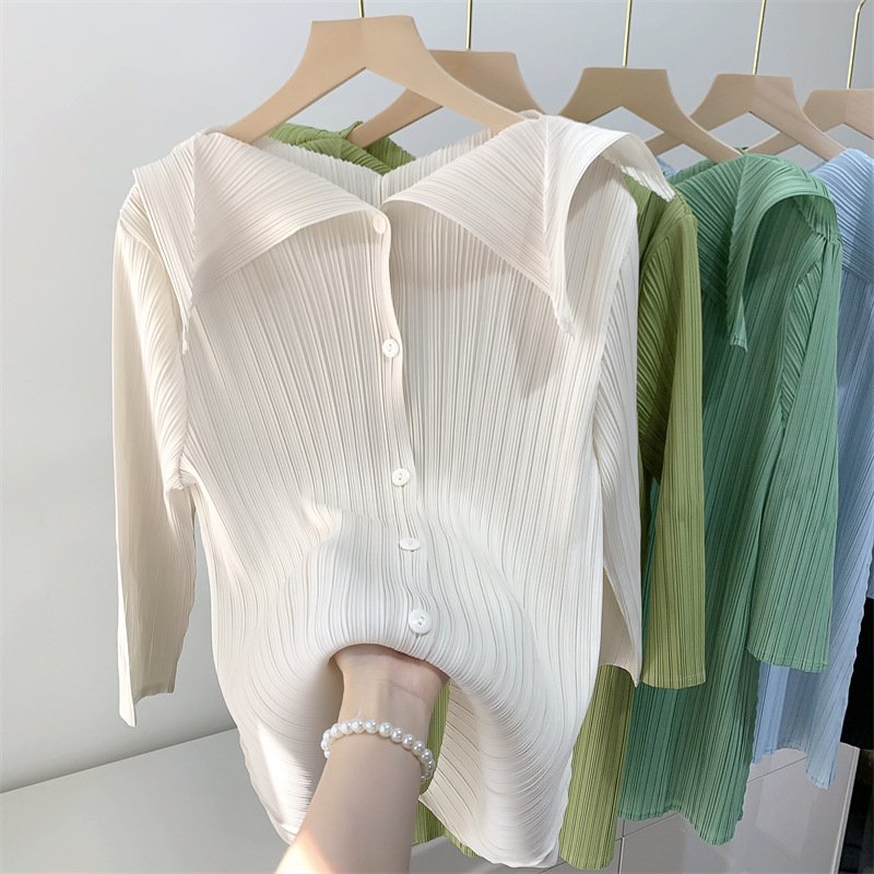 Áo lò xo tay lỡ với phần cổ áo cách điệu, Áo form dài cao cấp có hàng nút dọc thân freesize co giãn nhiểu