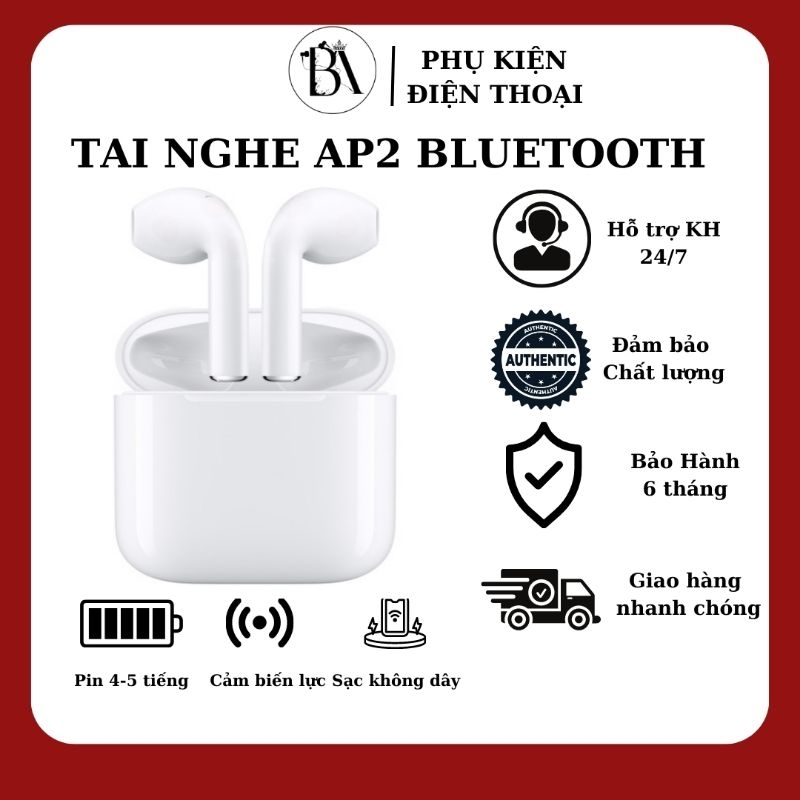 Tai Nghe Bluetooth Không Dây AIP2- Full Chức Năng- Đổi Tên- Định Vị- Cảm Ứng- Dùng cho mọi dòng máy