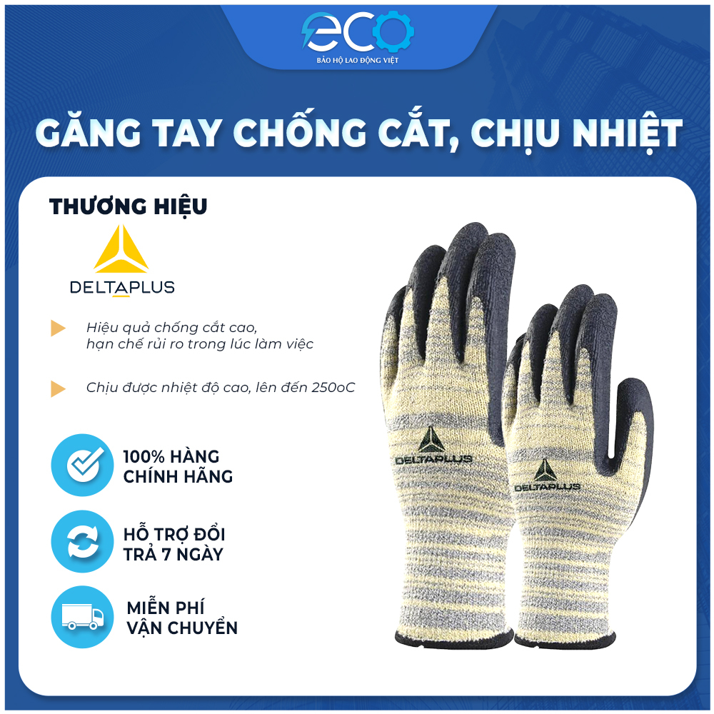 Găng tay chống cắt, chịu nhiệt Deltaplus VENICUT52 nhập khẩu chính hãng (Pháp) Bao tay lớp phủ pu dày, chống dầu, ôm tay
