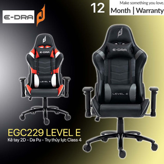 Ghế chơi game cao cấp E-Dra EGC229 LEVEL E đen xám - Kê tay 2D - Da Pu - Trụ thủy lực Class 4 - Hàng chính hãng