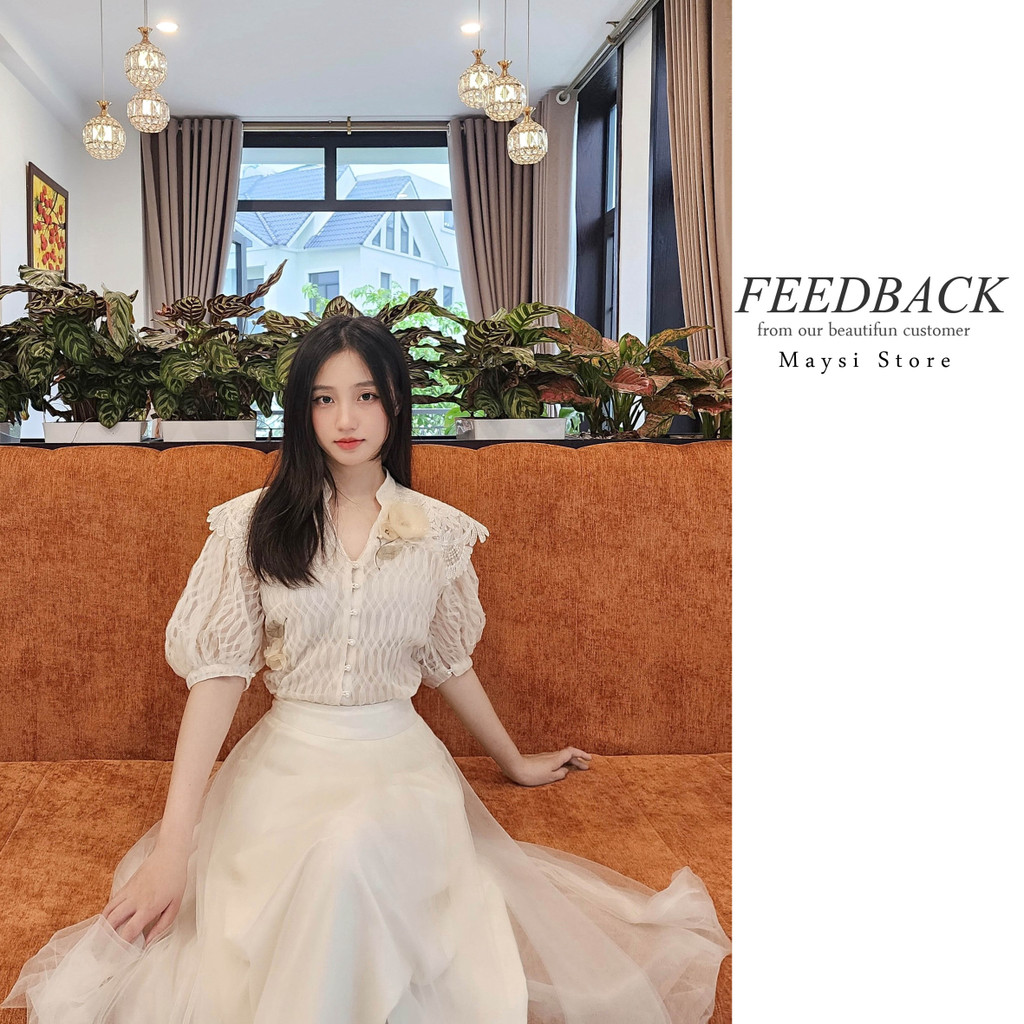 Áo sơ mi ren có lót thêu hoa Maysi