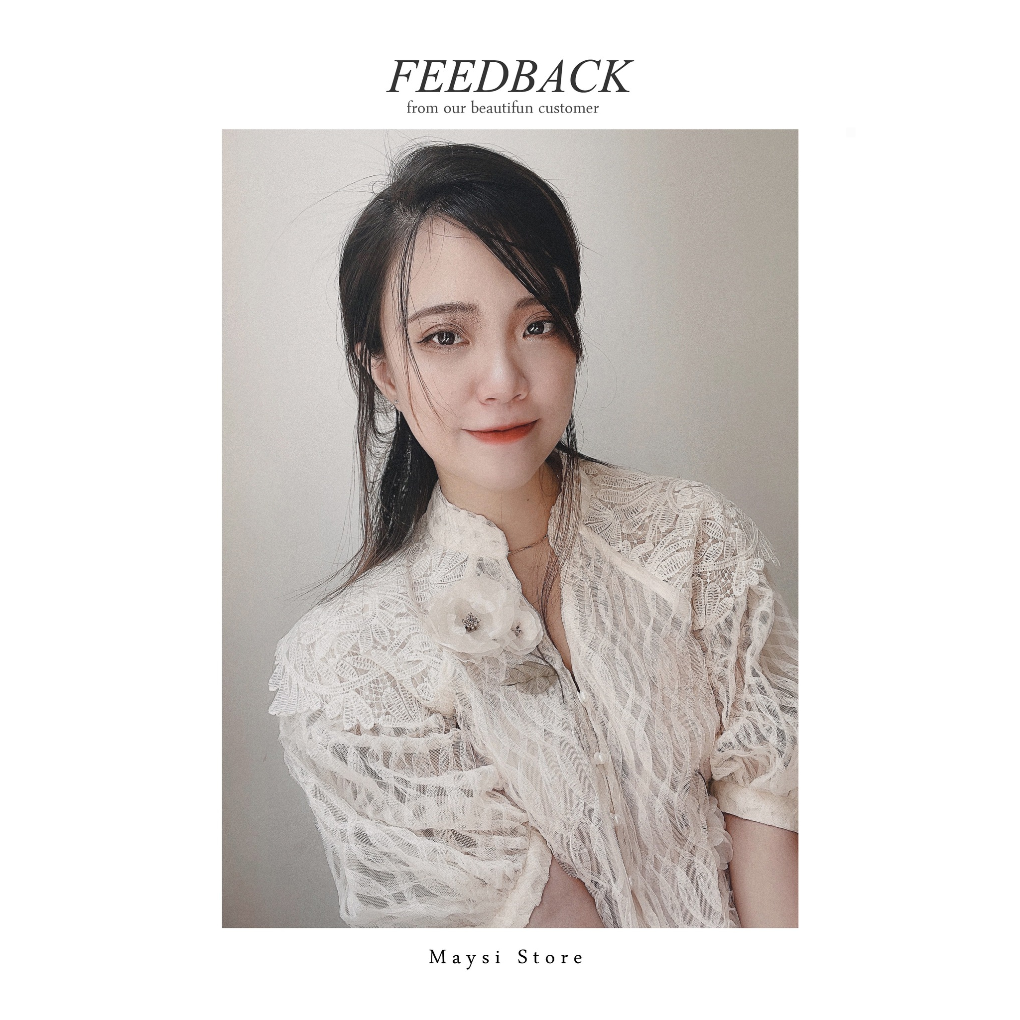 Áo sơ mi ren có lót thêu hoa Maysi