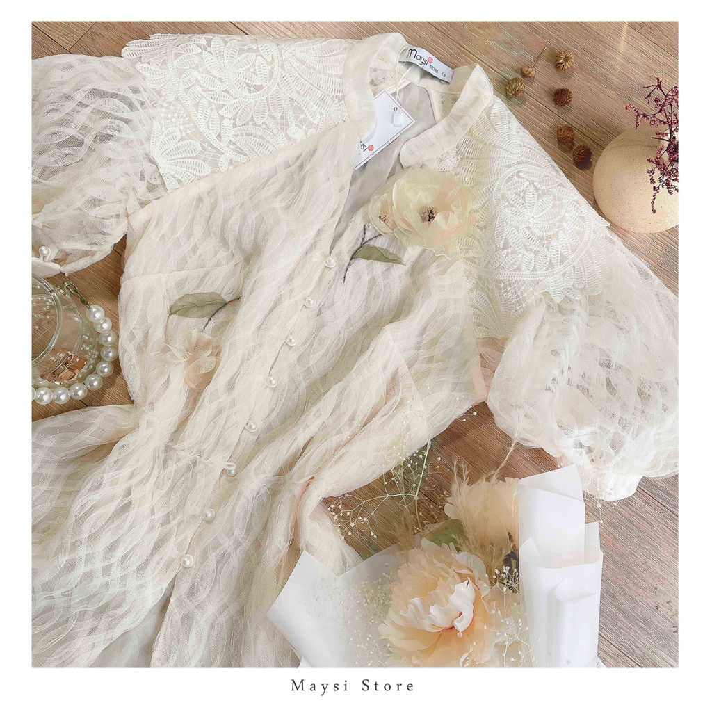 Áo sơ mi ren có lót thêu hoa Maysi