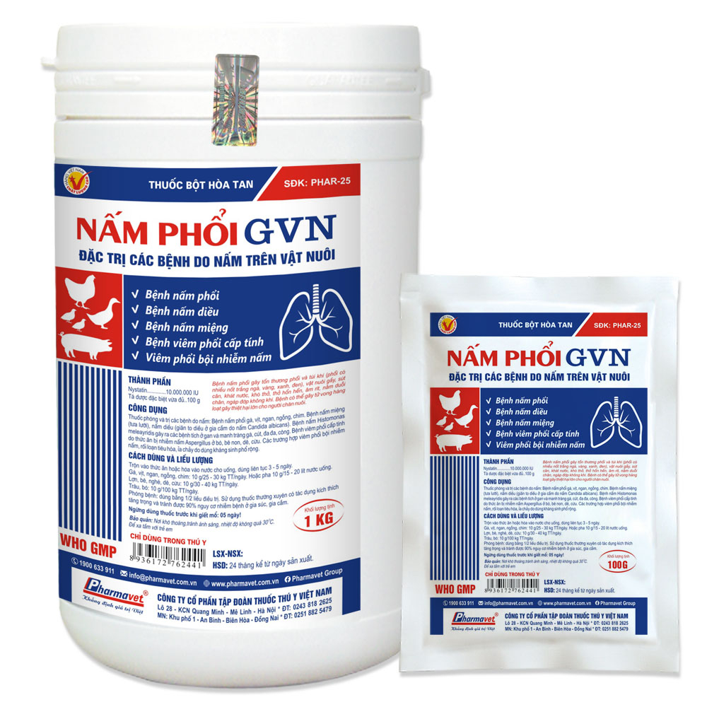 Nấm phổi GVN dùng cho vật nuôi nhiễm các loại nấm 10g/gói