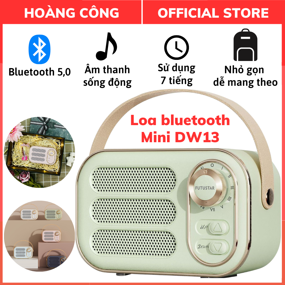 Loa Bluetooth mini DW13 Vintage Retro, Công suất 5W, Phong cách cổ điển, Âm thanh 3D sống động, Bảo 