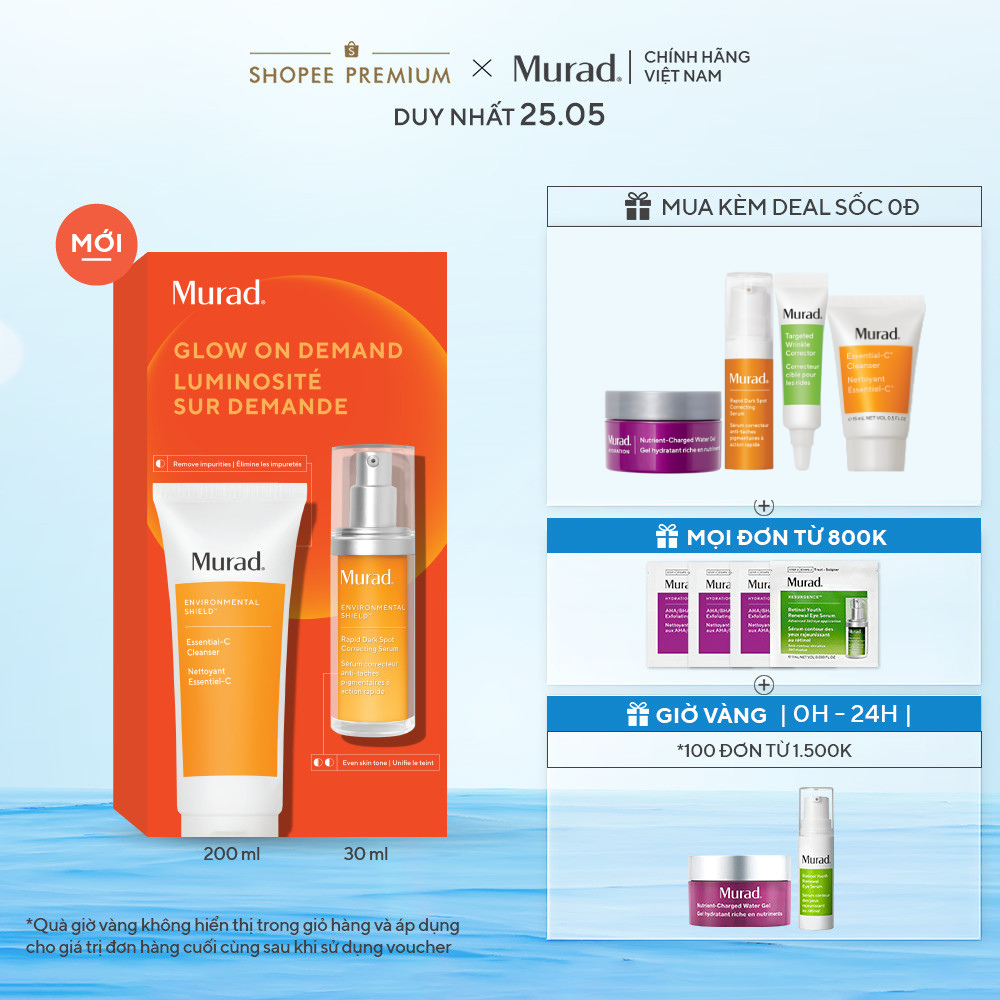 Bộ Sản Phẩm Phục Hồi, Giảm Thâm Nám,Tàn Nhang - Murad Essential-C Cleanse & Correct Value Set Glow On Demand