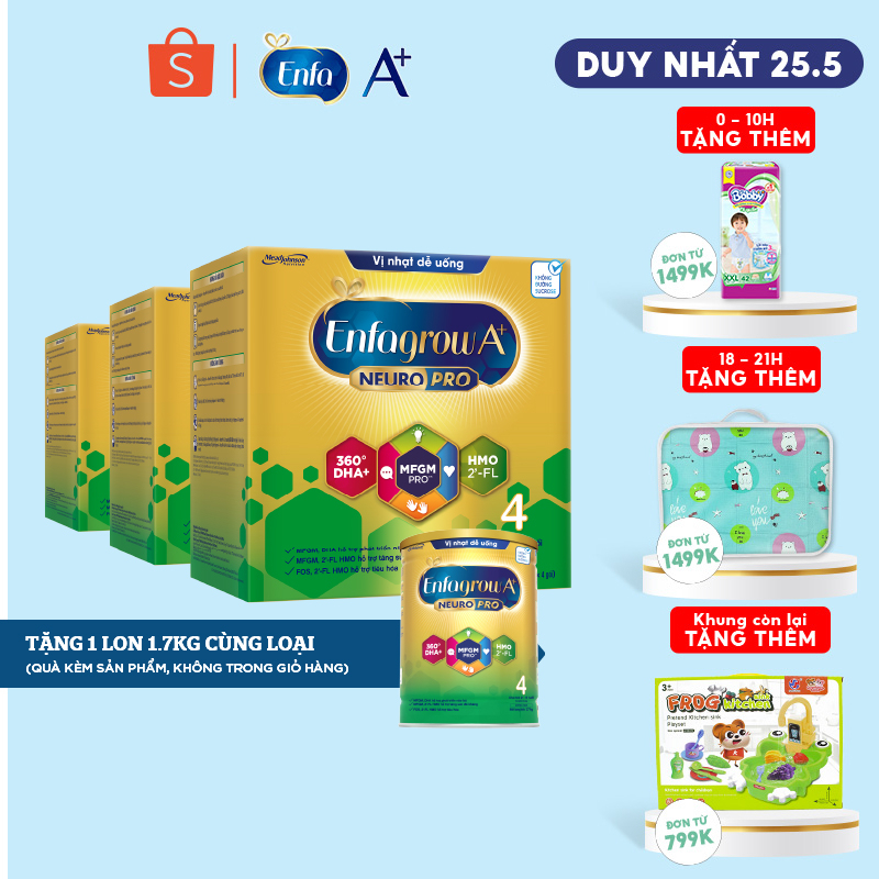 Bộ 3 Lon Sữa bột Enfagrow A+ Neuropro 4 Vị nhạt dễ uống – 2.2kg/hộp