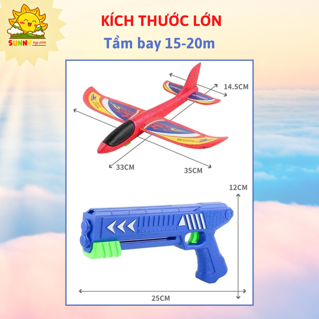 Combo 3 Máy Bay bằng xốp và 1 máy phóng, bộ đồ chơi máy bay cao cấp an toàn cho bé, chứng nhận Intertek - Sunny Kids