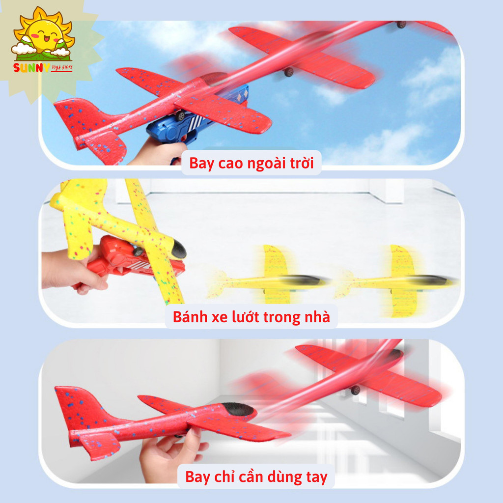 Combo 3 Máy Bay bằng xốp và 1 máy phóng, bộ đồ chơi máy bay cao cấp an toàn cho bé, chứng nhận Intertek - Sunny Kids