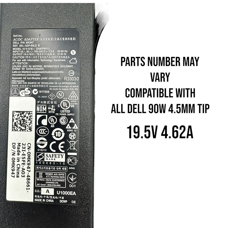 Sạc Zin Laptop Dell 90W 19.5V 4.62A Chân Kim Nhỏ Dùng Cho DELL 5759 5755 7558 3558 3148 7558 5558 5458 XPS 13 XPS12