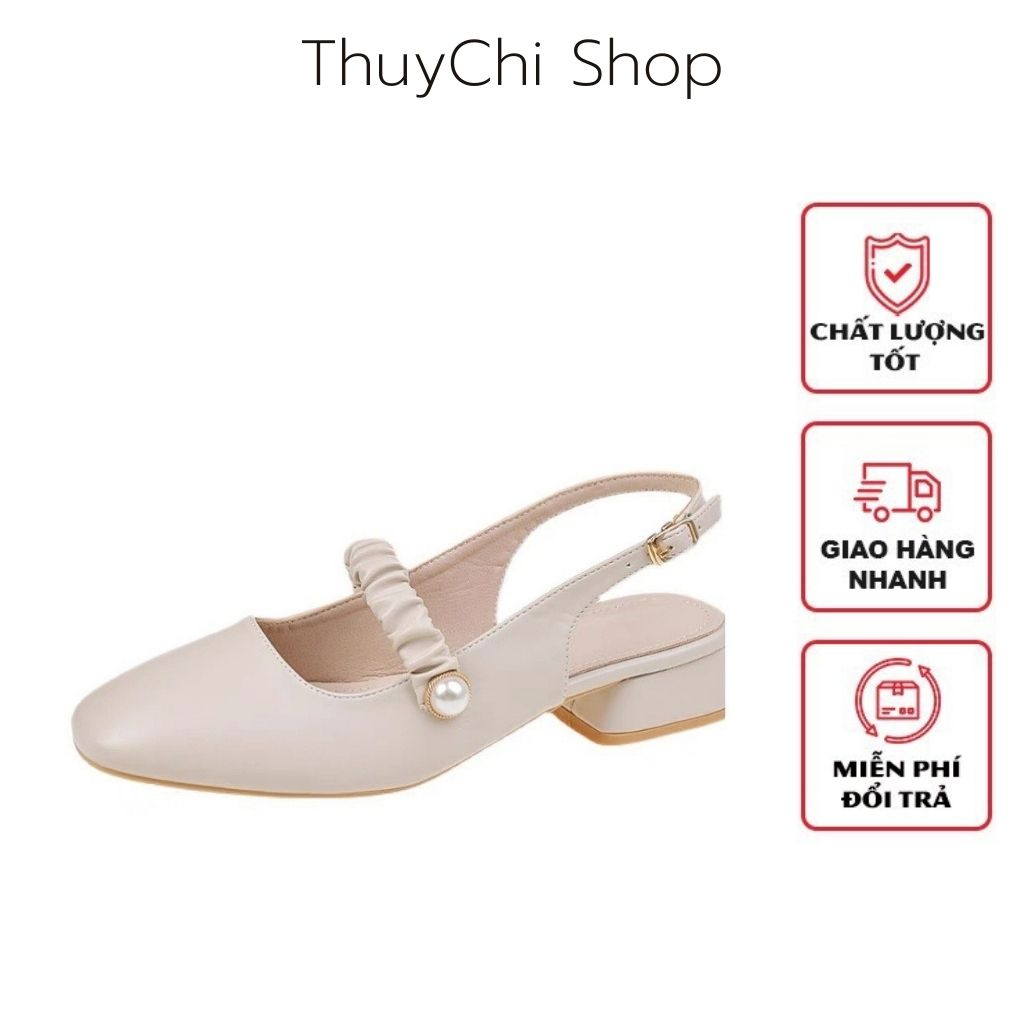 Giày nữ, giày cao gót nữ 3 phân gót vuông đính ngọc - GCG005