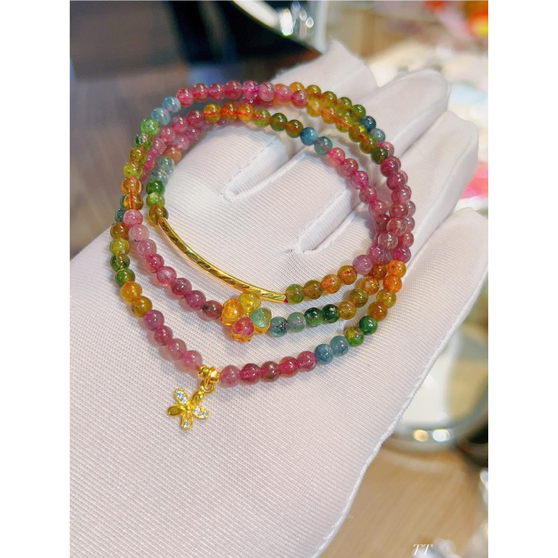 Chuỗii toumarine 4li mix charm vàng tây10k