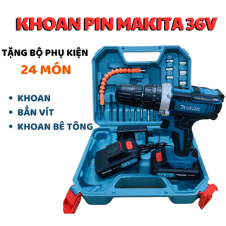 [Tặng Phụ Kiện 24 Chi Tiết] Máy Khoan Makita 36V Máy Khoang Pin 3 Chức Năng Khoan Tường, Bắt Vít, Khoan Sắt