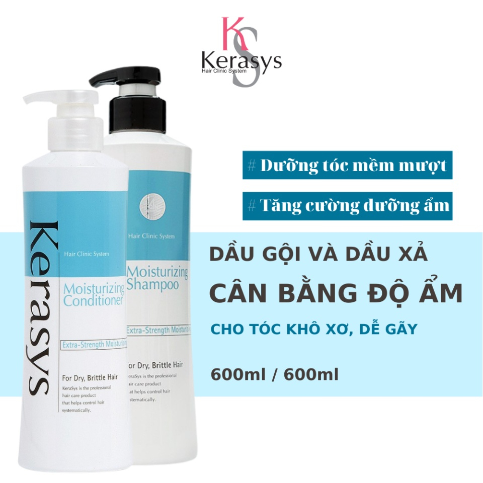 Dầu Gội/Xả Kerasys Moisturizing Shampoo cân bằng độ ẩm cho mái tóc khô xơ, dễ gãy rụng Hàn Quốc 600ml