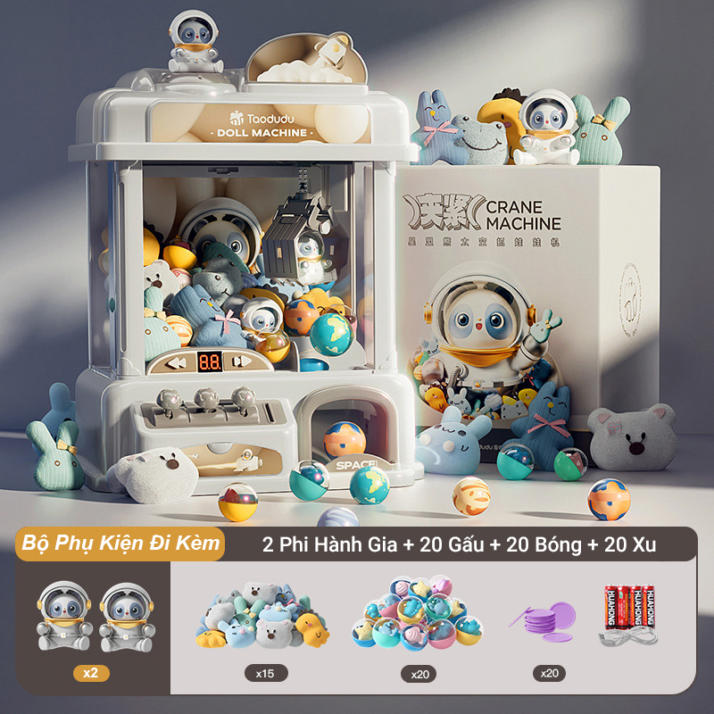 Máy Gắp Thú Mini Phi Hành Gia Kích Thước Lớn Có Nhạc, Đèn Bắt Mắt Có Sẵn Nhiều Thú Bông Cho Trẻ Thoả Sức Đam Mê